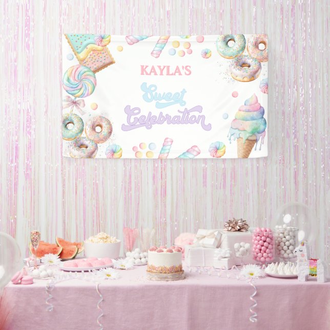 Niedlich Pastel Sweet Candyland Lollipop Girl Birt Banner (Party)