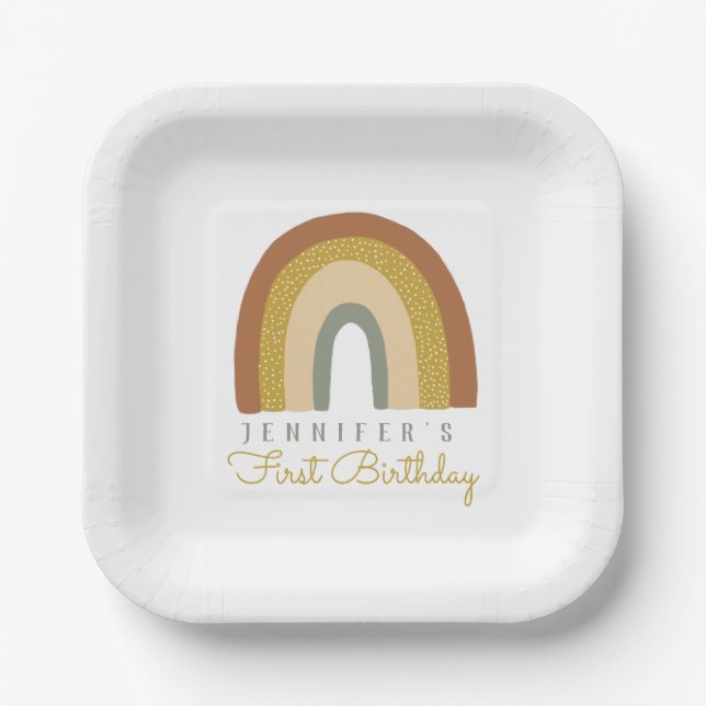 Niedlich Pastel Terracota Rainbow Geburtstag Pappteller (Vorderseite)