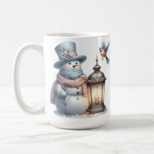 NIEDLICH PASTEL WINTER SNOWMAN & LANTERN & BIRD KAFFEETASSE
