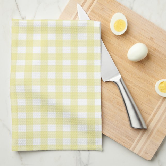 Niedlich Pastel Yellow Gingham Geschirrtuch (Viertel Falte)