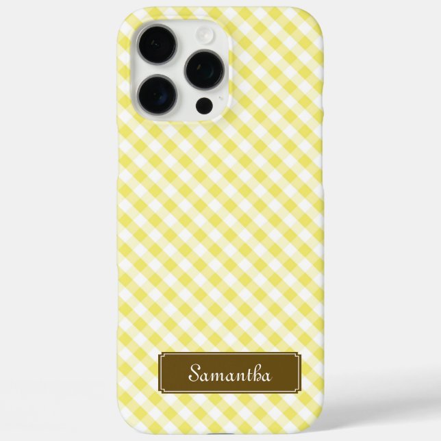 Niedlich Pastel Yellow Gingham Pattern iPhone 16 Pro Max Hülle (Rückseite)
