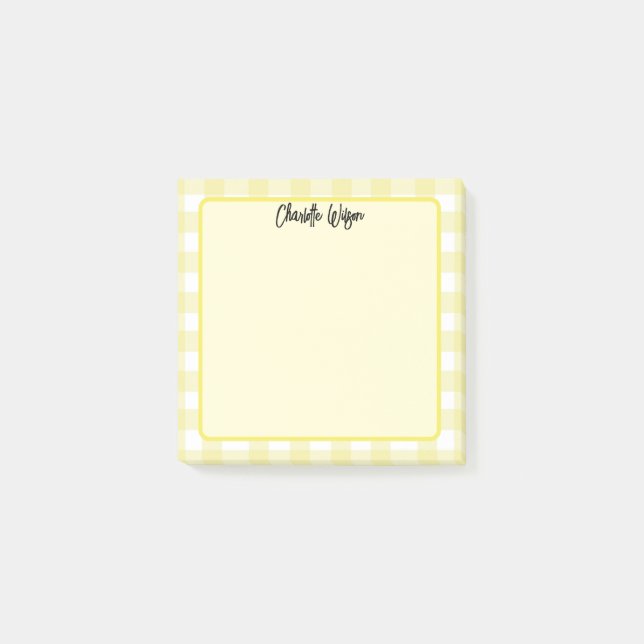 Niedlich Pastel Yellow Gingham Pattern Notes Post-it Klebezettel (Vorderseite)