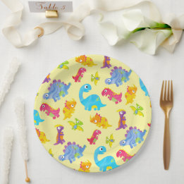 Niedlich Pastel Yellow Unisex Baby Dinosaur Geburt Pappteller