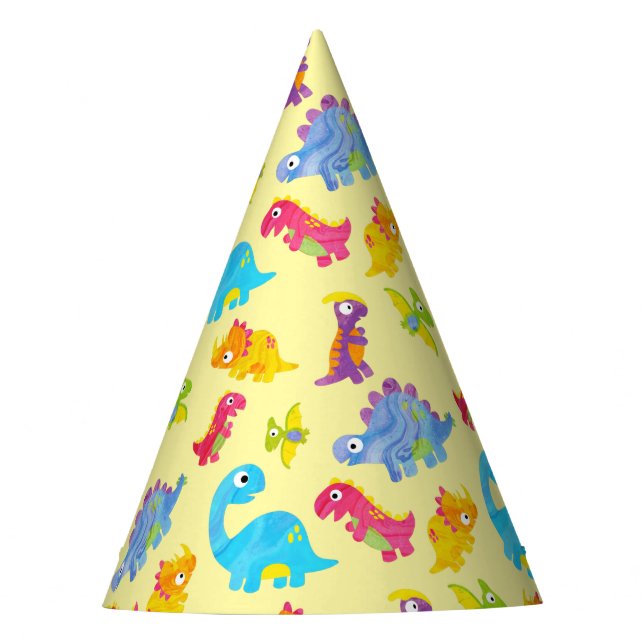 Niedlich Pastel Yellow Unisex Baby Dinosaur Geburt Partyhütchen (Vorderseite)