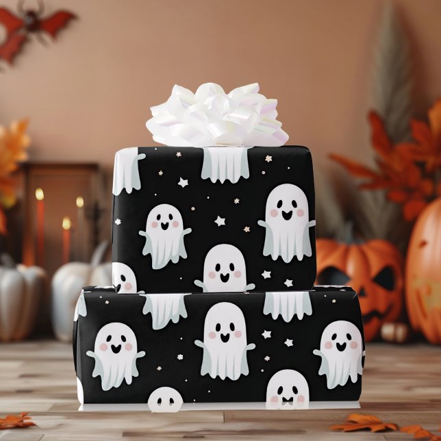 Niedlich Pastell Pink Halloween Ghost & Pumpkin Geschenkpapier (Von Creator hochgeladen)
