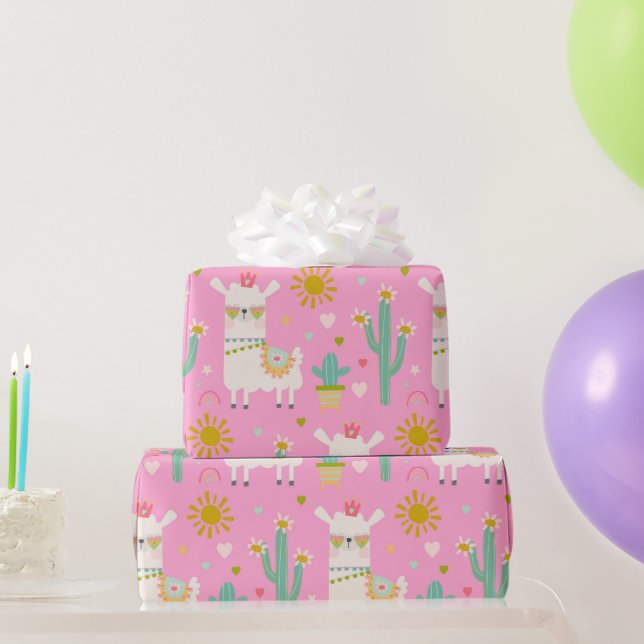 Niedlich Pastell Pink Party Llama Kids Gift Geschenkpapier (Partygeschenke)