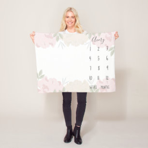 Niedlich Pastell Pink Peonies Floral Baby Mileston Fleecedecke