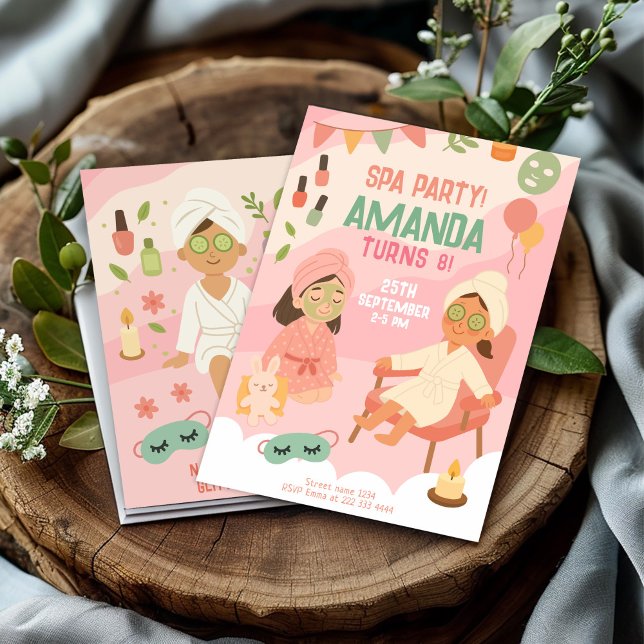 Niedlich Pastell Pink Wellness-Center Geburtstag Einladung (Von Creator hochgeladen)