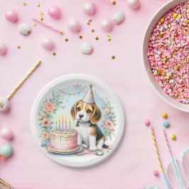 Niedlich Pastell Welpe Beagle - Geburtstag Pappteller