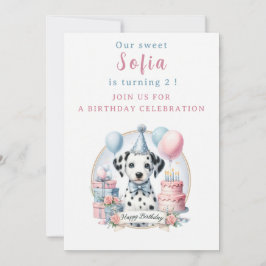 Niedlich Pastell Welpe Dalmatiner - Geburtstag Einladung