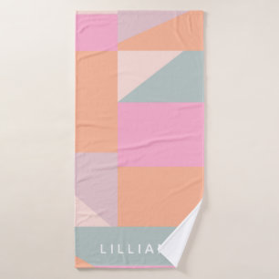 Niedlich Pastellrosa und Orange Geometrie Personal Badehandtuch