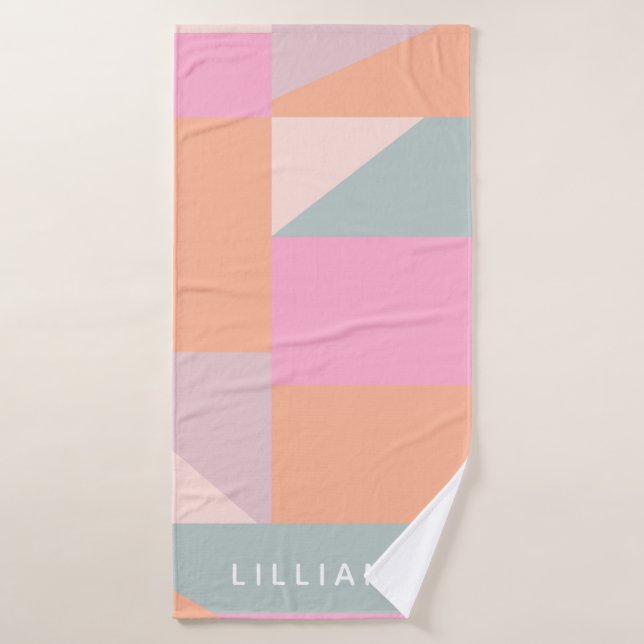 Niedlich Pastellrosa und Orange Geometrie Personal Badehandtuch (Badehandtuch)