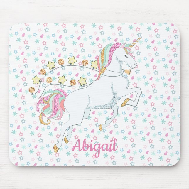 Niedlich Pastellrosa Zauberhafte Einhornsterne Mousepad (Vorne)