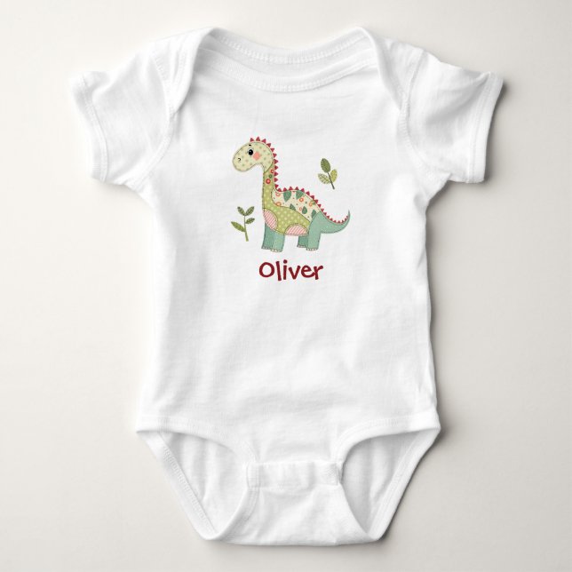 Niedlich Patchwork Dinosaur Baby Strampler (Vorderseite)