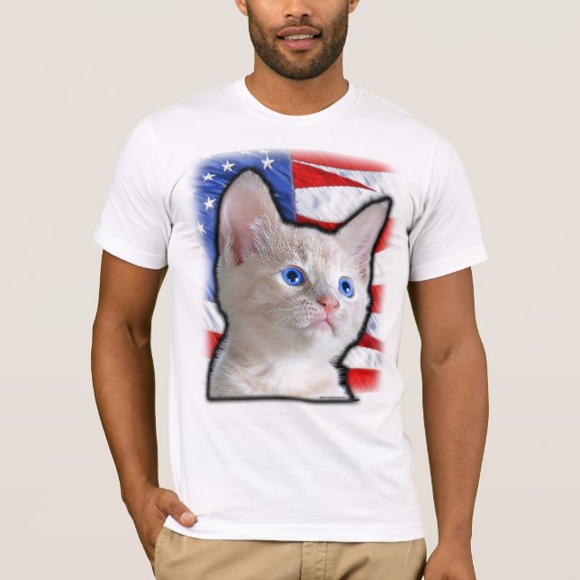 Niedlich Patriotic Kitten American Flag 4. Juli T-Shirt (Vorderseite)