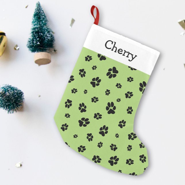 Niedlich Paw druckt Muster Green Pet Name Kleiner Weihnachtsstrumpf (Von Creator hochgeladen)