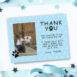 Niedlich Paw Print Blue Birthday Danke Foto Postkarte<br><div class="desc">Niedlich Paw Print Blue Geburtstag Vielen Dank Foto Postcard für Kinder. Niedliches Foto Geburtstag Dankeschön-Karte mit Pfotendrucken, vielen Dank an eine Fotovorlage und einen Kindernamen. Der Hintergrund ist blau mit einem weißen Polka-Punktmuster. Fügen Sie Ihr Foto in die Vorlage ein und personalisieren Sie es mit Ihrem Namen. Ändern oder verlass...</div>