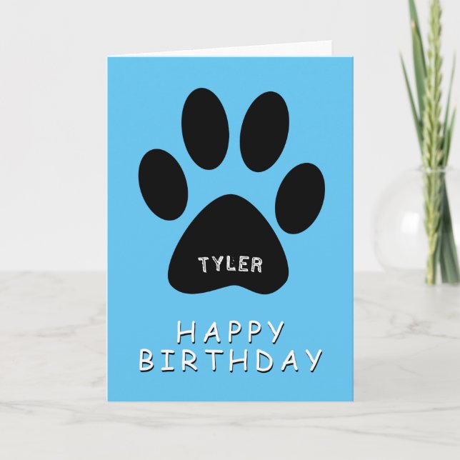 Niedlich Paw Print Blue Happy Geburtstag Karte (Vorderseite)