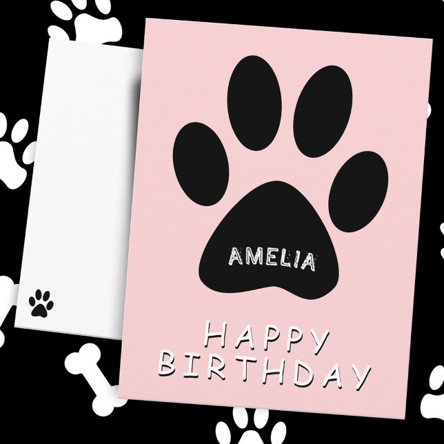 Niedlich Paw Print Pink Glückwunsch Geburtstag Postkarte (Von Creator hochgeladen)