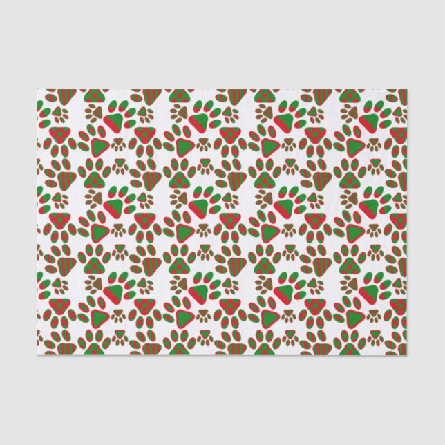 Niedlich Paw Prints Red Green Gemustert Seidenpapier (Vorderseite)