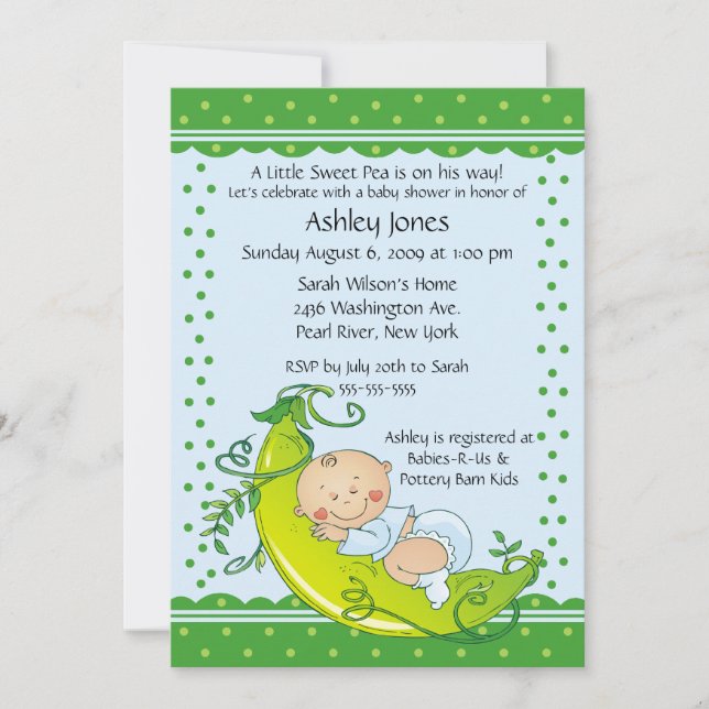 Niedlich Pea Pod Baby Boy Babydusche Einladungen (Vorderseite)