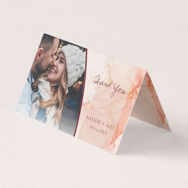 Niedlich Peach Gold Marmor Foto Hochzeit Vielen Da (Vorderseite)