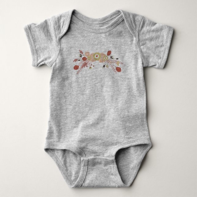 Niedlich Peach Green Whimsical Floral Baby Strampler (Vorderseite)