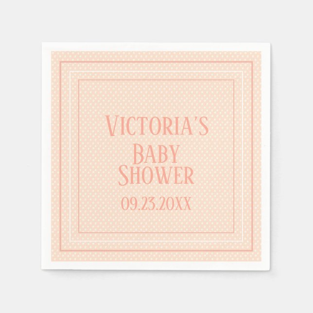 Niedlich Peach White Modern Typografy Baby Dusche Serviette (Vorderseite)