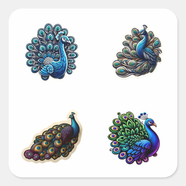 Niedlich Peacock 4 Pack-Aufkleber Quadratischer Aufkleber (Vorderseite)