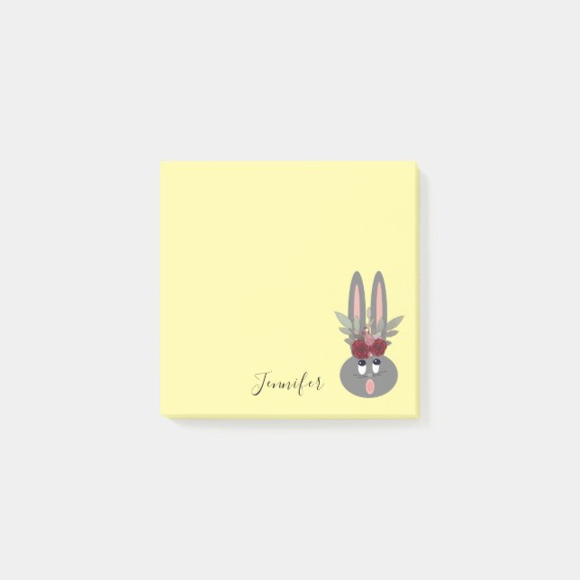 Niedlich Peak Oaster Bunny Yellow Personalisiert Post-it Klebezettel (Vorderseite)