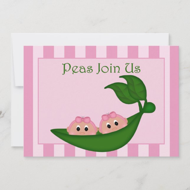 Niedlich Peapod Twin Girls Rosa Streifen Einladung (Vorderseite)