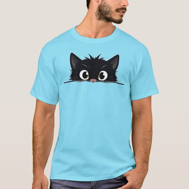 Niedlich Peeking Black Cat T-Shirt (Vorderseite)