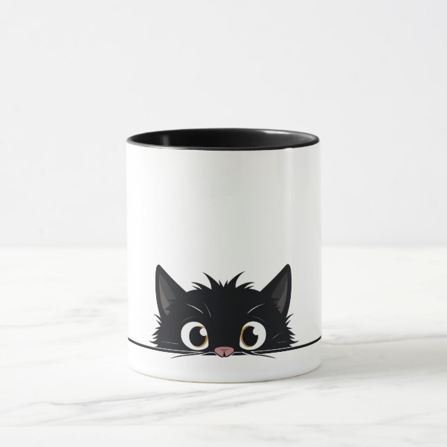 Niedlich Peeking Black Cat Tasse (Zentrum)