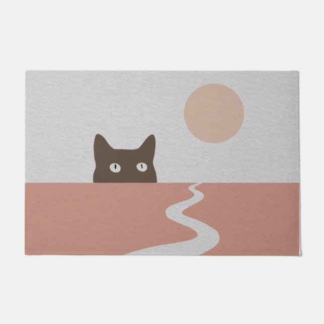 Niedlich Peeking Cat Doormat | Sunset Doormat Deco Fußmatte (Vorderseite)