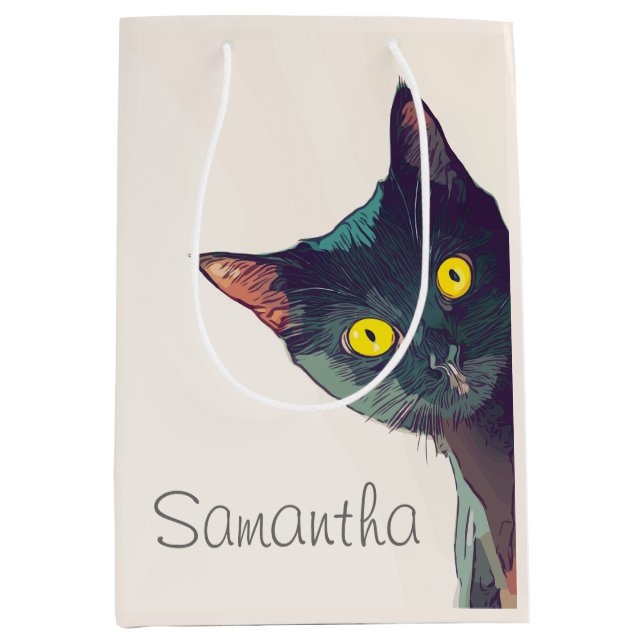 Niedlich Peeking Cat Gift Bag Mittlere Geschenktüte (Vorderseite)