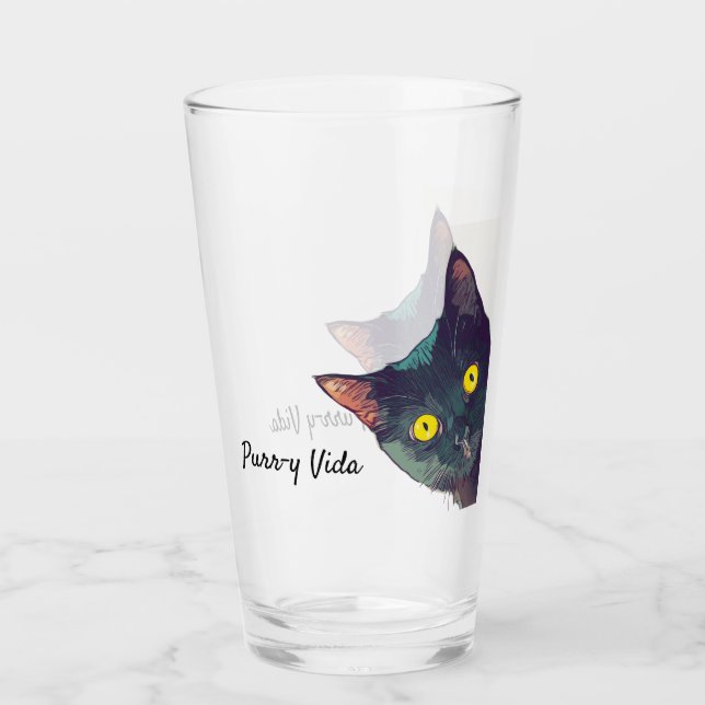 Niedlich Peeking Cat Purr-y Vida Trinkglas Glas (Vorderseite)