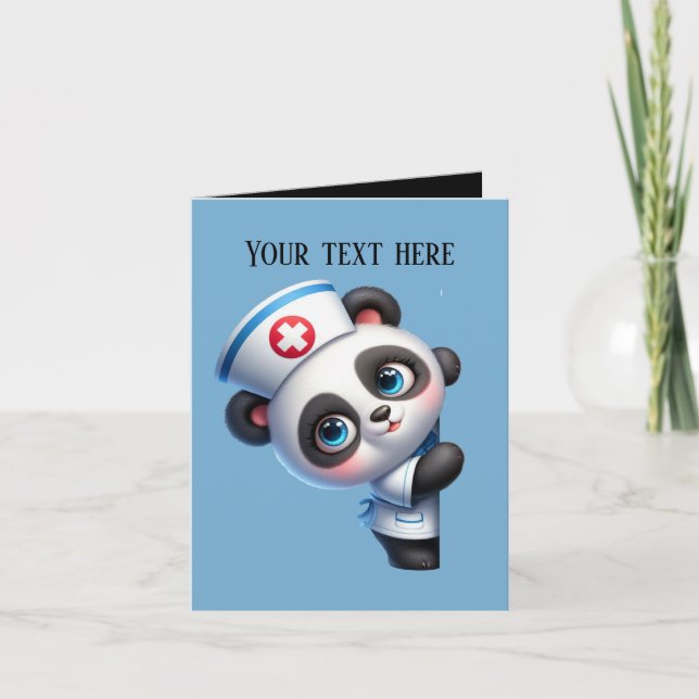 Niedlich Peeking Nurse hinzufügen Nachricht Panda Karte (Vorderseite)