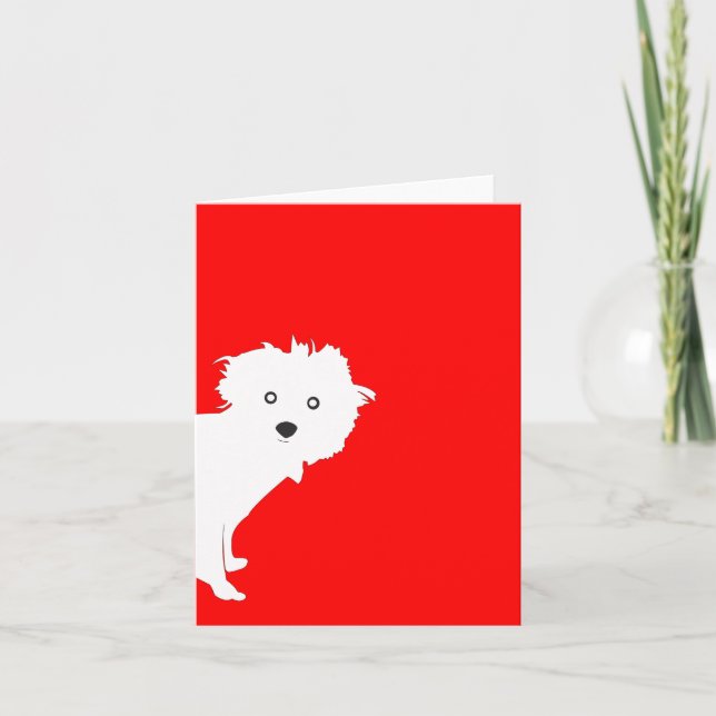 Niedlich Peeking Pup Pup on Red Karte (Vorderseite)