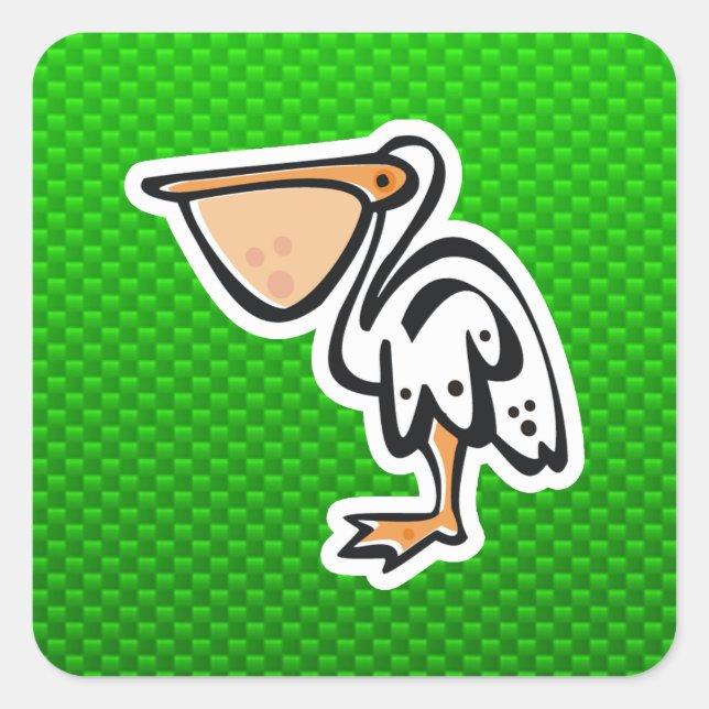 Niedlich Pelican; grün Quadratischer Aufkleber (Vorderseite)