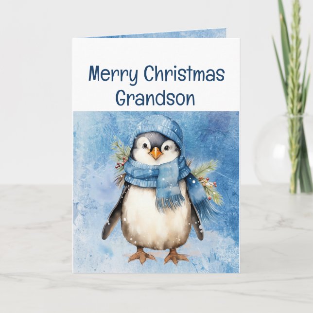 Niedlich Penguin Fun Animal Grandson Kinder Weihna Karte (Vorderseite)