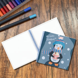 Niedlich Penguin Kid Blue Winter Sketchbook Notizbuch