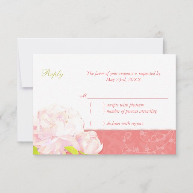 Niedlich Peony Spring Coral Wedding RSVP (Vorderseite)