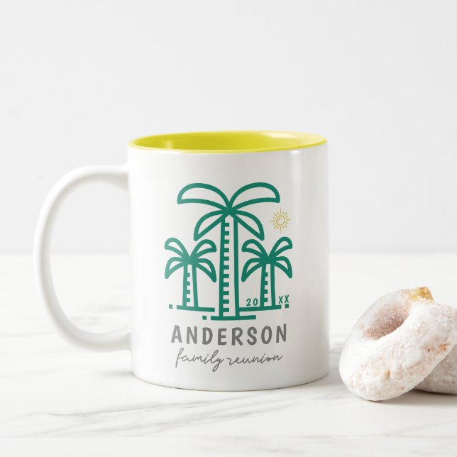 Niedlich Personalisiert Beach Family Wiedersehen Zweifarbige Tasse (Mit Donut)