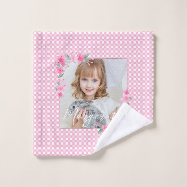Niedlich Personalisiert ein Foto Rosa Waschlappen (Waschlappen)