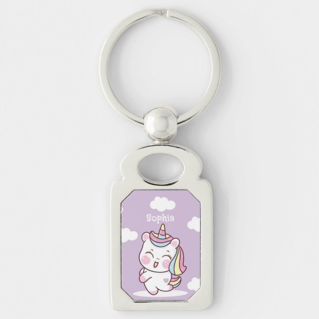 Niedlich Personalisierte Kawaii Whimsical Unicorn Schlüsselanhänger (Vorderseite)