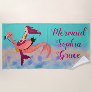 Niedlich Personalisierte Lila Mermaid & Pink Mermi Strandtuch