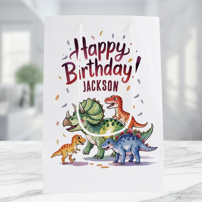Niedlich Personalisierter Dinosaurier Geburtstag Mittlere Geschenktüte (Von Creator hochgeladen)