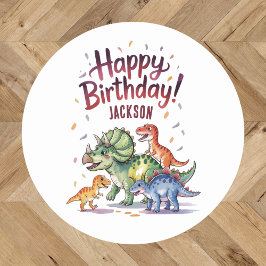 Niedlich Personalisierter Dinosaurier Geburtstag Runder Aufkleber