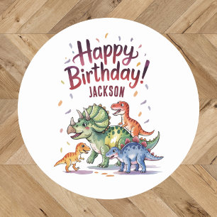 Niedlich Personalisierter Dinosaurier Geburtstag Runder Aufkleber