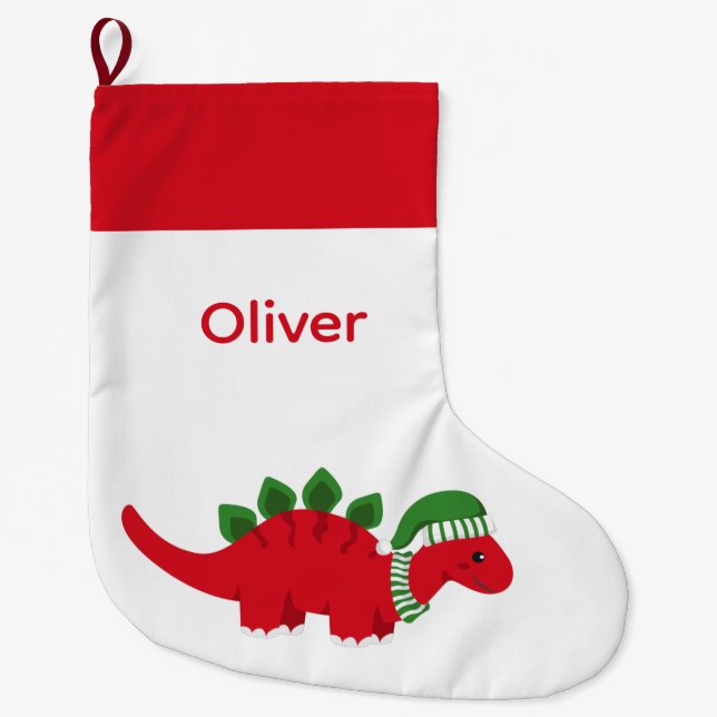 Niedlich Personalisierter Weihnachtsfest Dinosauri Großer Weihnachtsstrumpf (Vorderseite)